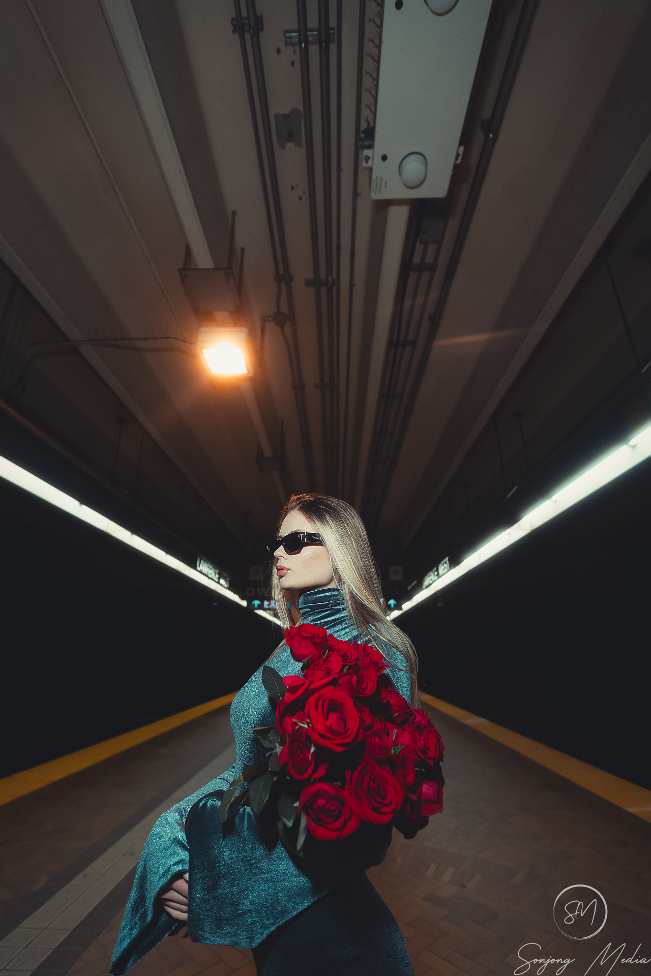 Roses on subway platform